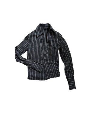 Massimo Dutti Women's V-Neck Top Chic Career Wear Long Sleeve Surplice Striped
